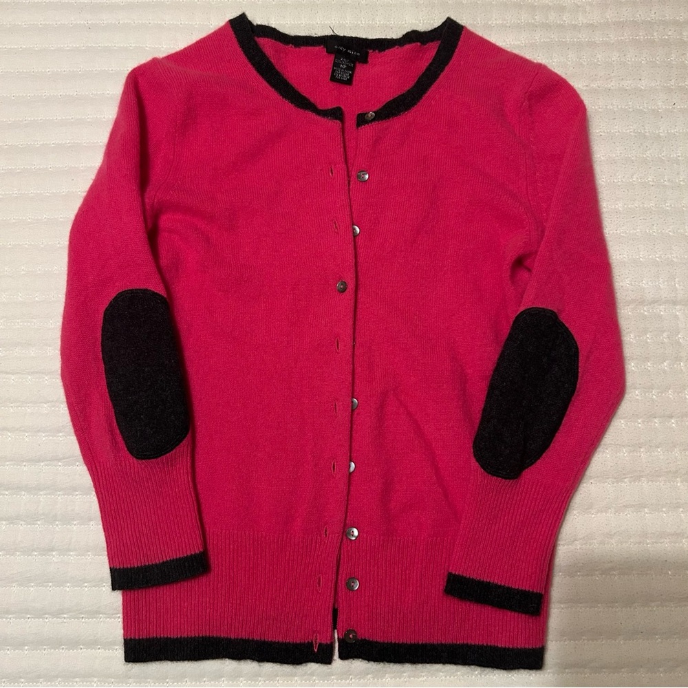 Only Mine cashmere Fuchsia Cardigan with Black Trim